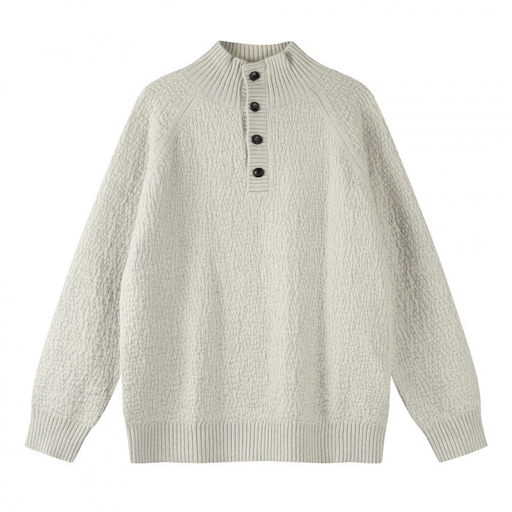 Unisex Structured Half-Zip Knit Sweater with Henley Button Placket and Raglan Sleeves Mune Fashion