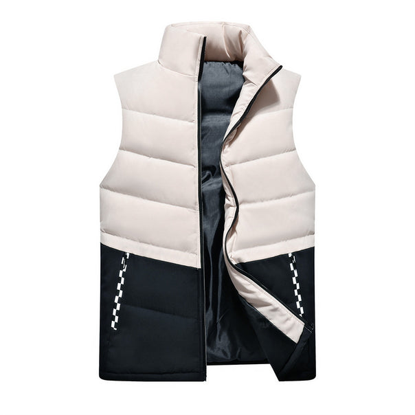 Men's sleeveless quilted vest with high stand-up collar and two-tone block design Mune Fashion