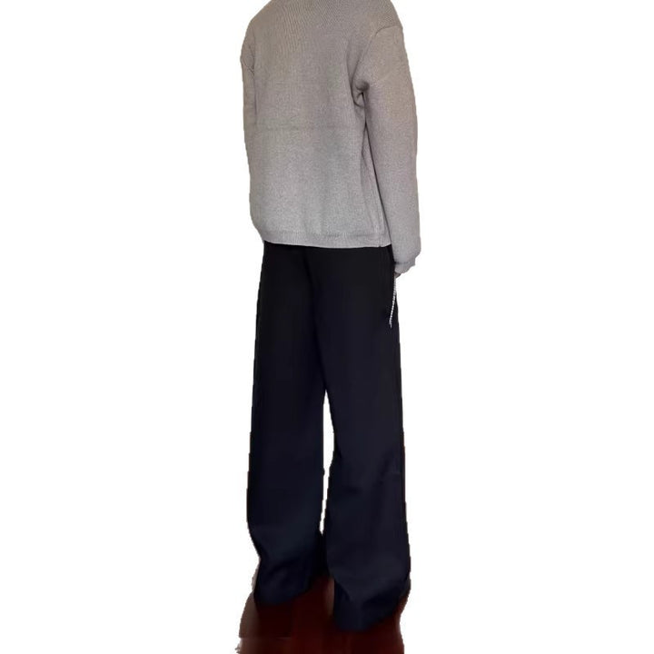 Men's Wide Suit Trousers with High Waist and Check Pattern Inserts Mune Fashion