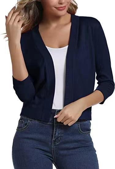 Women’s open short cardigan with three-quarter sleeves and elastic hem Mune Fashion