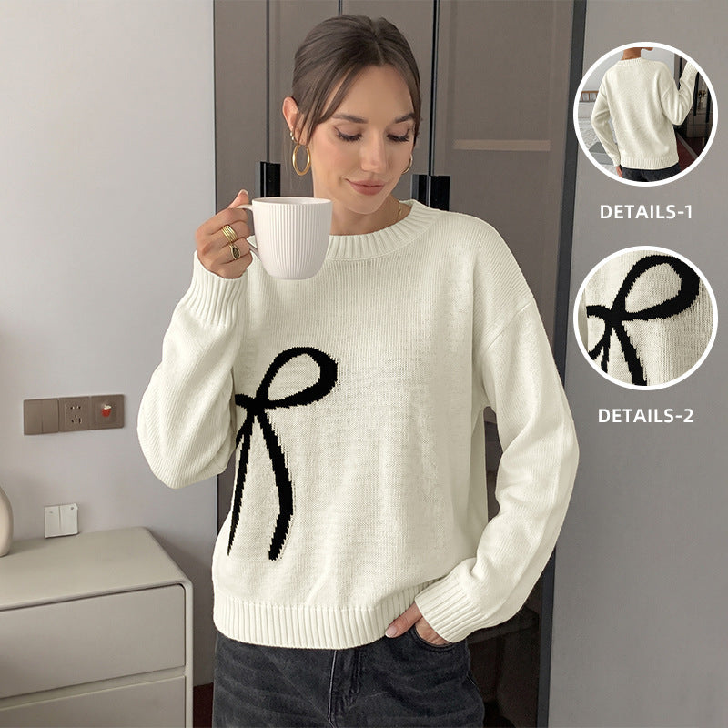 Women's Fashionable Sweater with Bow Motif Mune Fashion