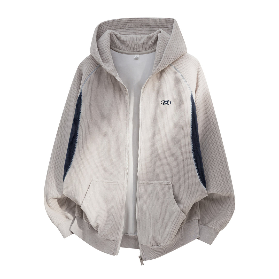 Unisex Oversize Waffle Knit Hoodie Jacket with Full Zip and Kangaroo Pockets Mune Fashion
