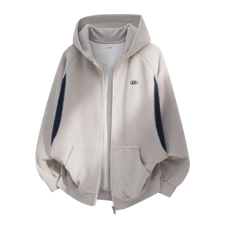Unisex Oversize Waffle Knit Hoodie Jacket with Full Zip and Kangaroo Pockets Mune Fashion