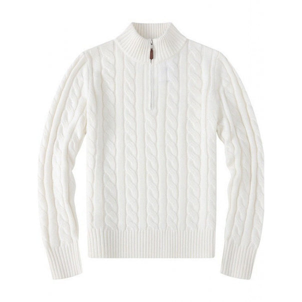Men's cable knit pullover with half zip and stand-up collar made of soft cashmere blend Mune Fashion