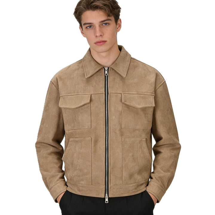 Men's suede overshirt with four flap pockets and two-way zip Mune Fashion