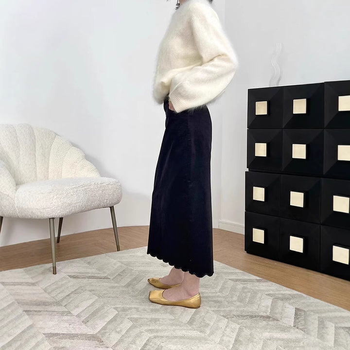 Women Elegant cut Maxi skirt with sculptural hemline Mune Fashion