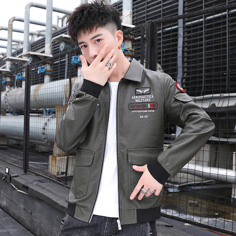 Men's aviator bomber jacket in military style with large back patch and arm pocket Mune Fashion