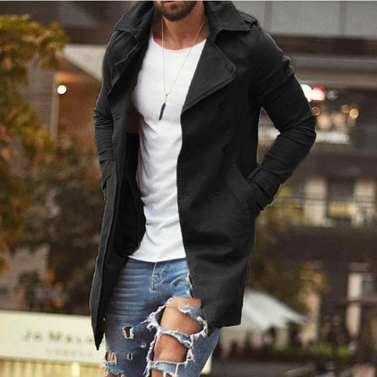 Men's lightweight urban trench coat with double-breasted button placket and casual used look Mune Fashion