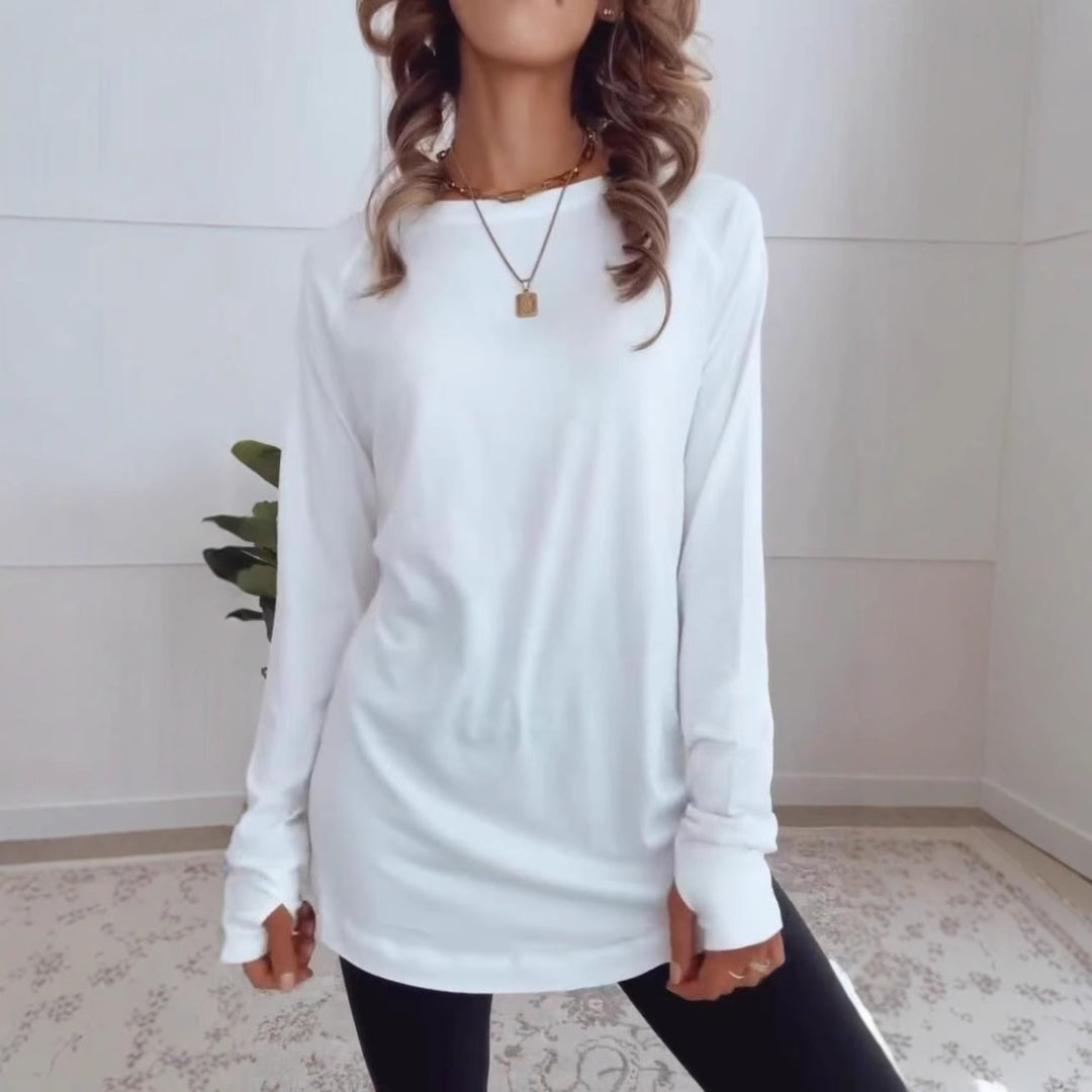 Women's long sleeve tunic with round neck and thumb hole sleeves Mune Fashion