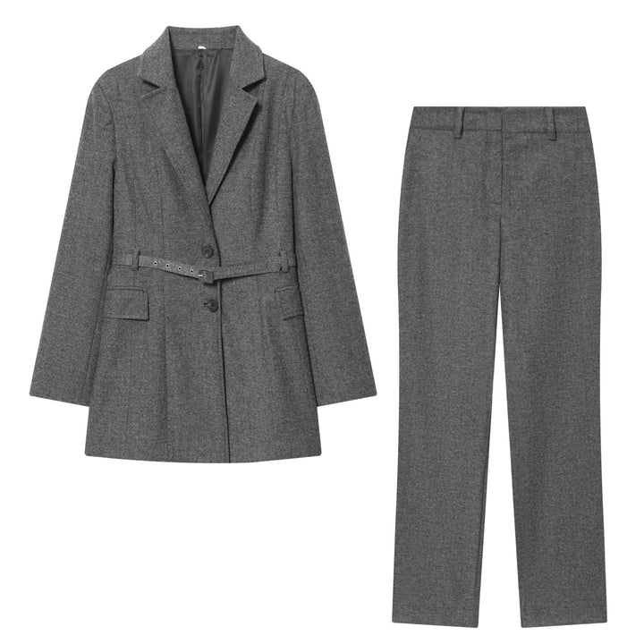 Women Straight Cut Suit Trousers with High Waist and Crease Mune Fashion