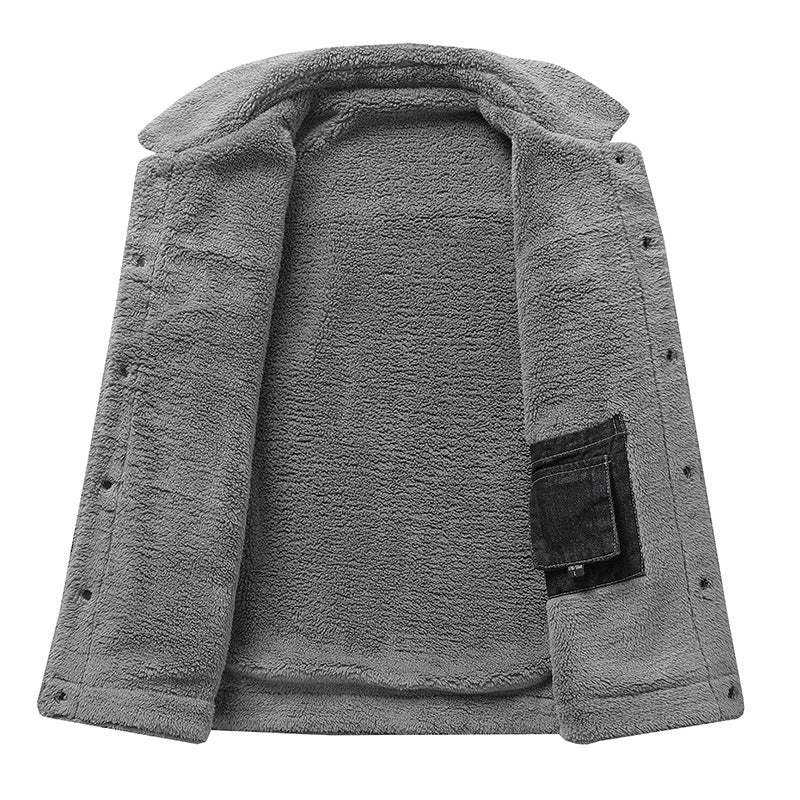 Men's Casual Denim Jacket with Teddy Fur Collar Mune Fashion