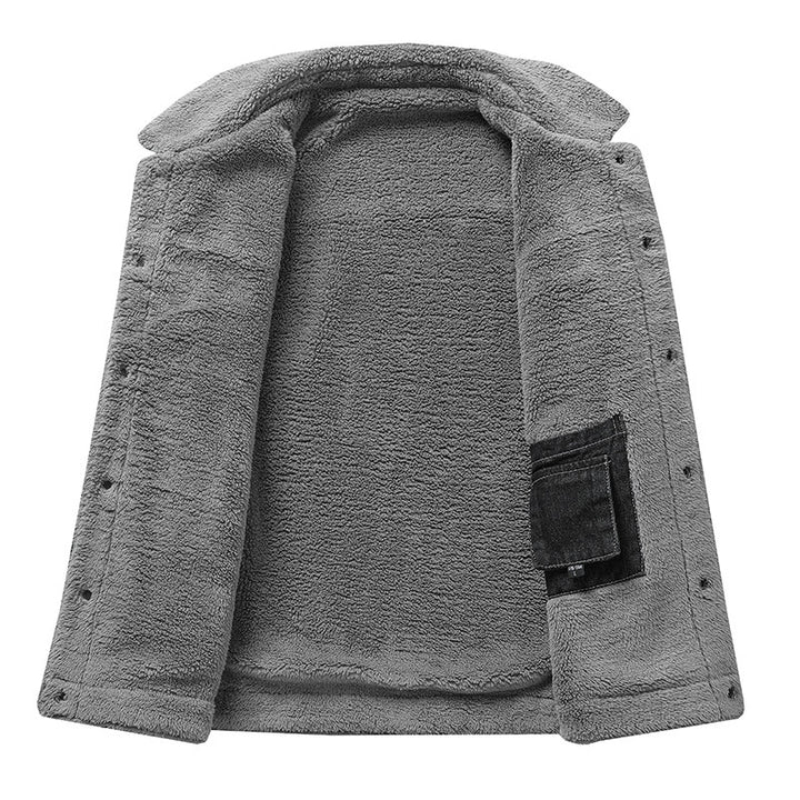 Men's Casual Denim Jacket with Teddy Fur Collar Mune Fashion