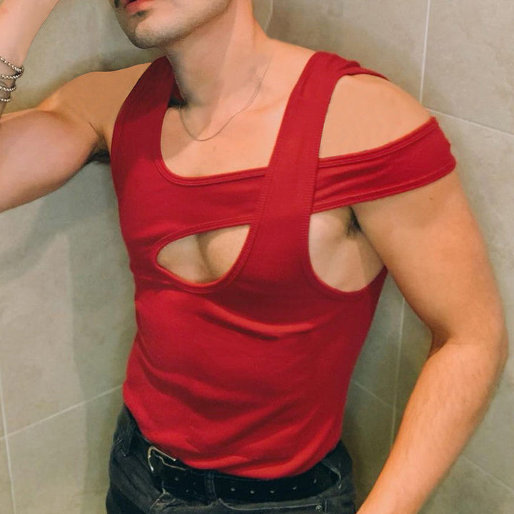 Men's nan asymmetrical sleeveless tank top with cut-out insert made of cotton-elastane Mune Fashion