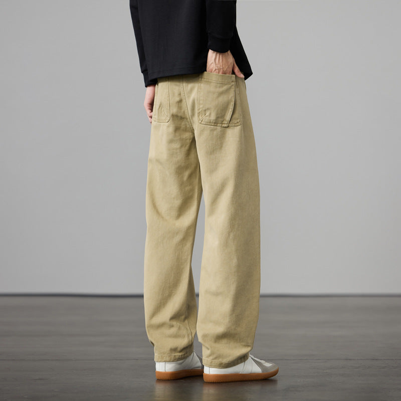 Men's Loose Cotton Canvas Cargo Pants with Drawstring Waist and Multiple Pockets Mune Fashion