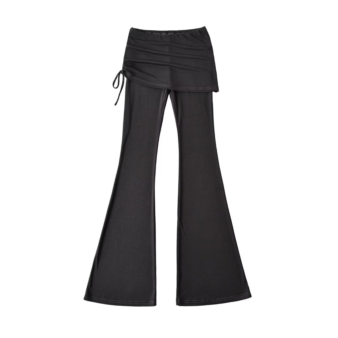 Women’s flared trousers with integrated mini skirt overlay and drawstring Mune Fashion