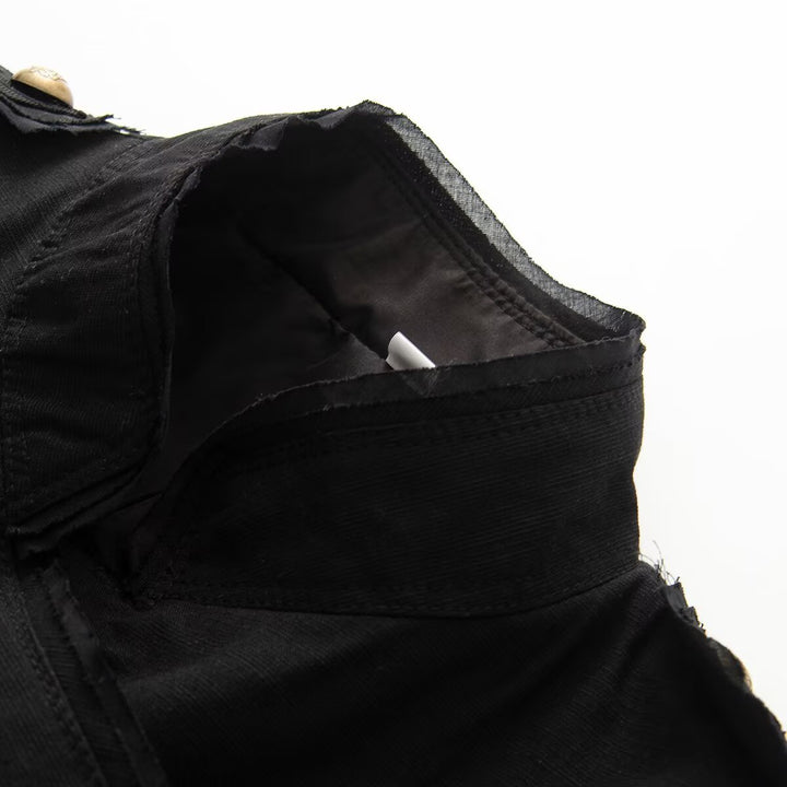 Women Short Military Jacket with Stand-up Collar and Golden Decorative Buttons Mune Fashion