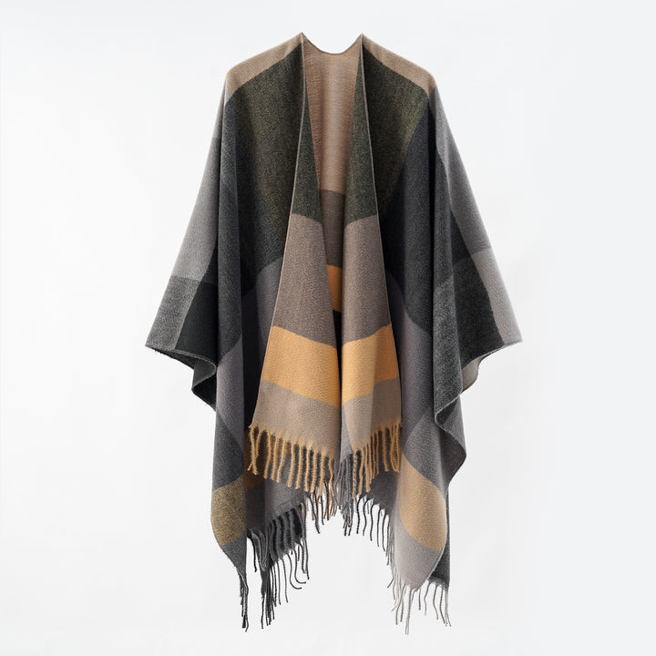 Women's multifunctional wool blend poncho in cape style with geometric pattern Mune Fashion