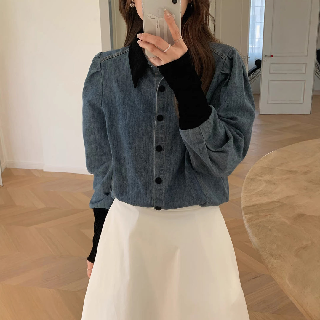 Damen Denimbluse mit Elegantem Kragen Mune Fashion