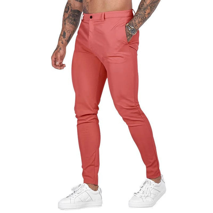Men's Elegant Slim-Fit Chino Pants with Elastic Waistband and Practical Pockets Mune