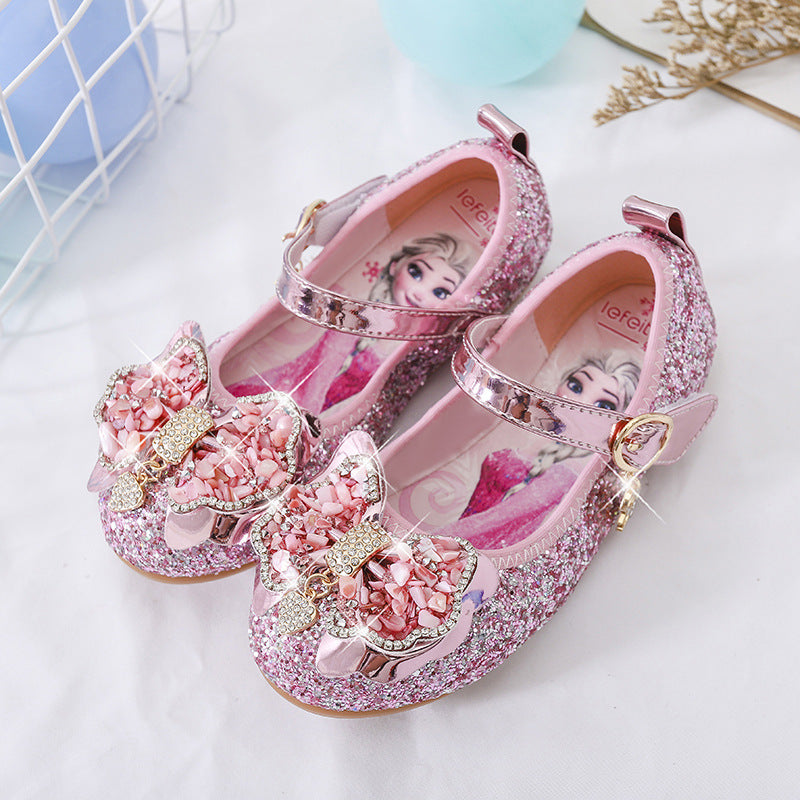 Girls Glitter Ballerinas with Decorative Flower Application Mune Fashion