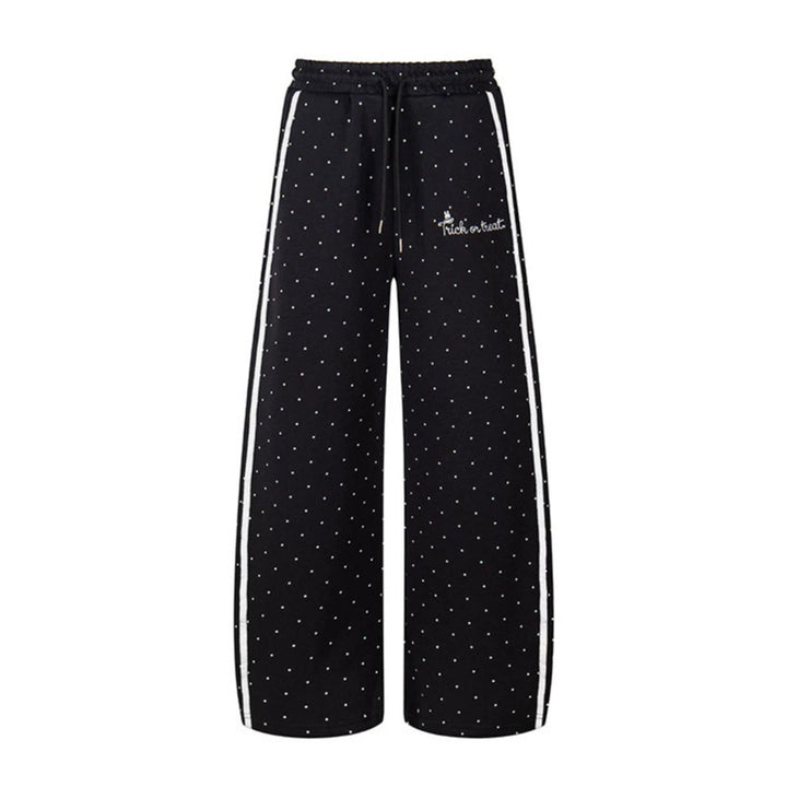 Women's Extra Wide Palazzo Sweatpants in Polka Dot Design with Elastic Comfort Waistband and Side Contrast Stripes Mune Fashion