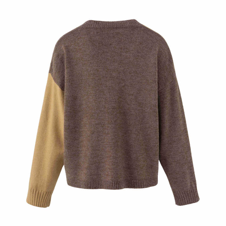 Women's knitted cardigan in patchwork look with cable pattern and round neckline Mune Fashion