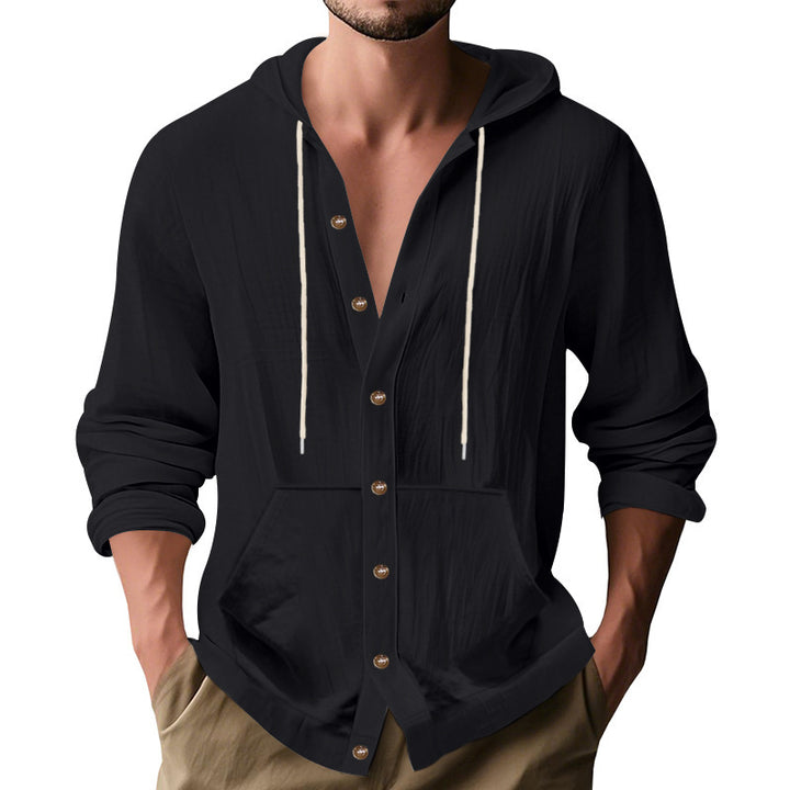 Men's casual hoodie jacket with button placket and kangaroo pocket Mune Fashion