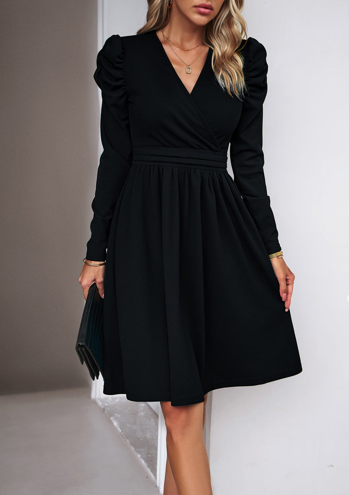 Ladies Elegant Wrap Dress with Puff Sleeves Mune Fashion 1788131704