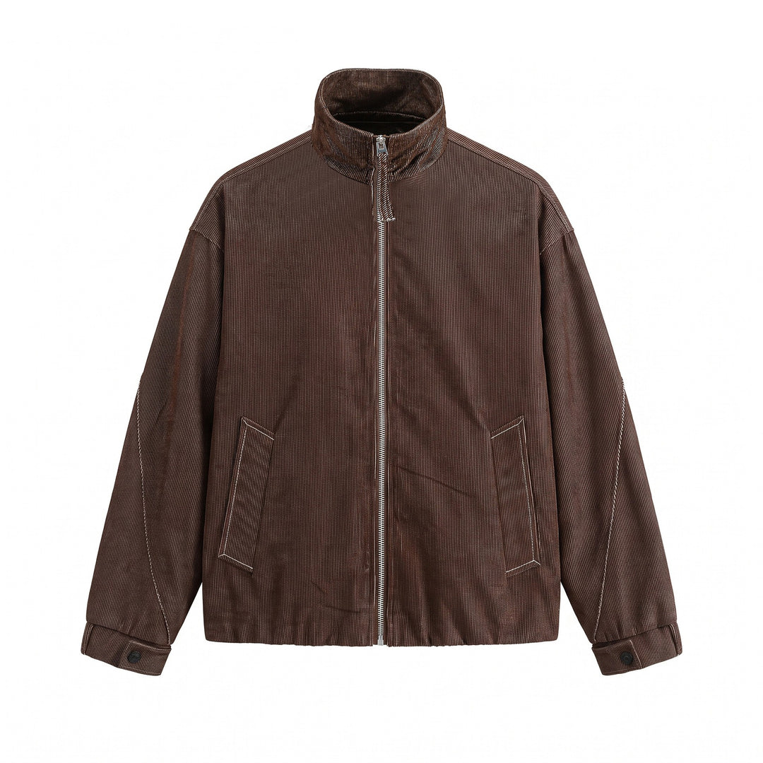 Unisex Short Cord Boxy Blouson with Stand Collar, Continuous Zipper and Elastic Hem Mune Fashion