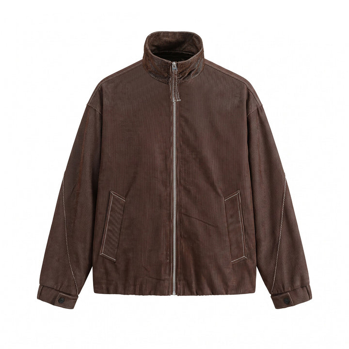 Unisex Short Cord Boxy Blouson with Stand Collar, Continuous Zipper and Elastic Hem Mune Fashion
