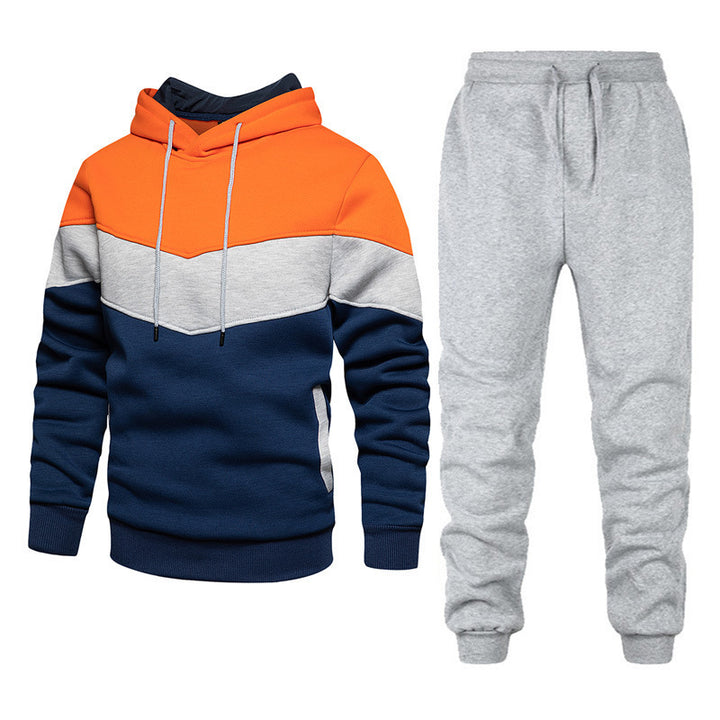 Men's Nano Athleisure Set with Chevron Hood, Fleece-Lined Pullover, and Slim-Fit Jogging Pants Mune Fashion