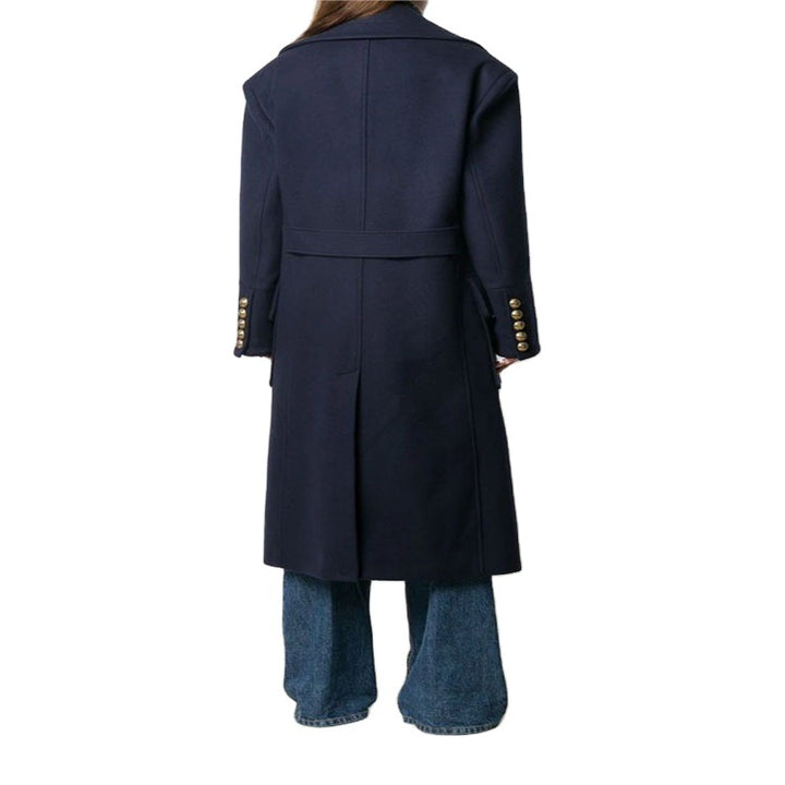 Women’s navy-inspired double-breasted long coat made of wool blend with oversized lapels Mune Fashion