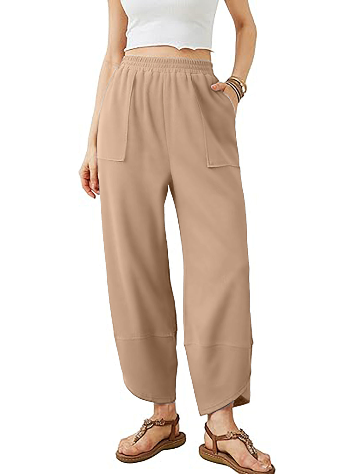 Women's culotte pants with elastic waistband and patch pockets Mune Fashion