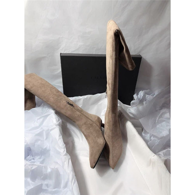 Women’s knee boots with folded shaft, pointed toe shape and kitten heel Mune Fashion