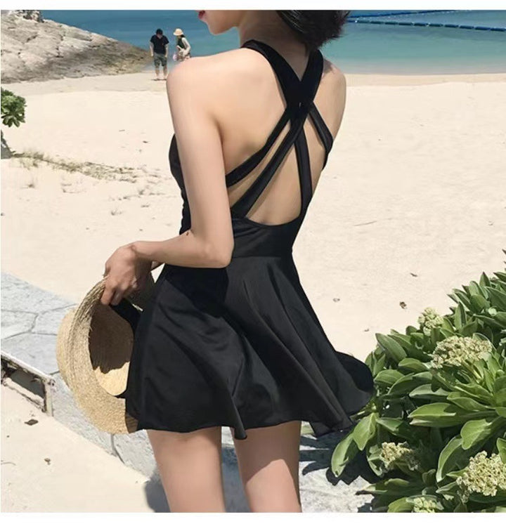 Women's swim dress with elegant X-strap design Mune Fashion