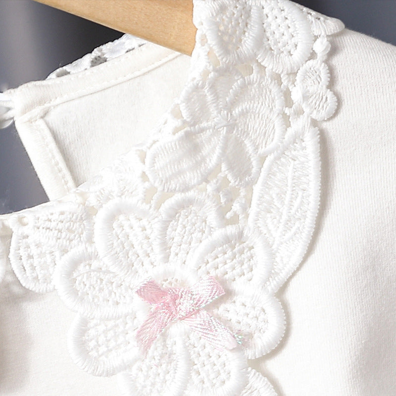 Girl's blouse with floral embroidery and transparent sleeves Mune Fashion