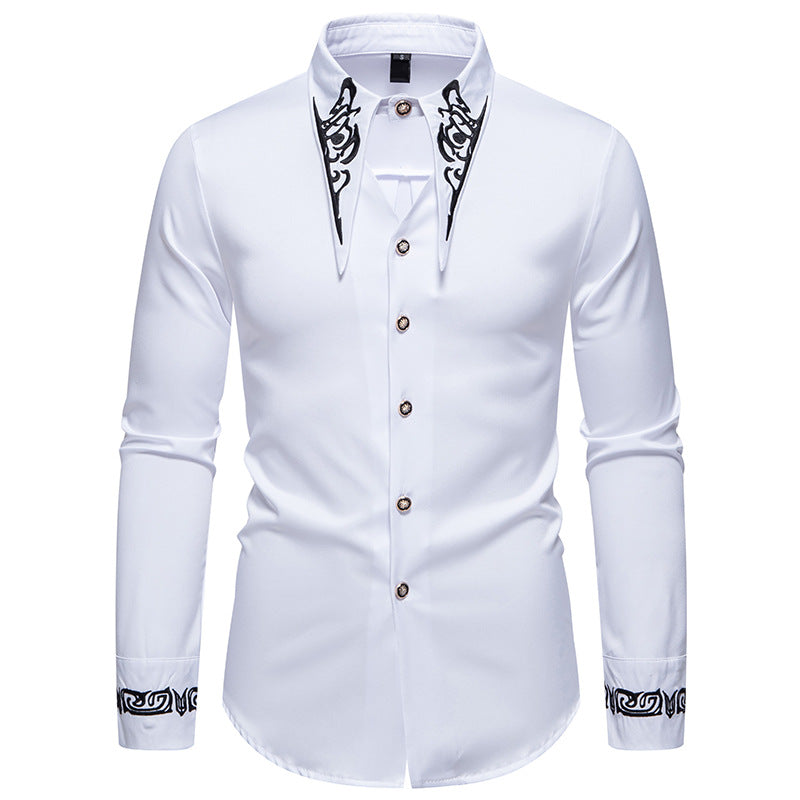 Men's Slim-Fit Business Shirt with Embroidery on the Collar and Cuffs Mune Fashion