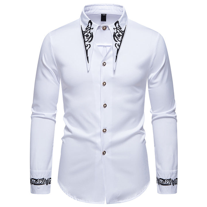 Men's Slim-Fit Business Shirt with Embroidery on the Collar and Cuffs Mune Fashion