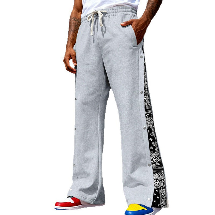 Men's Loose Snap-Track Pants with Drawstring, Side Bandana Trim and Snap Closure Mune Fashion