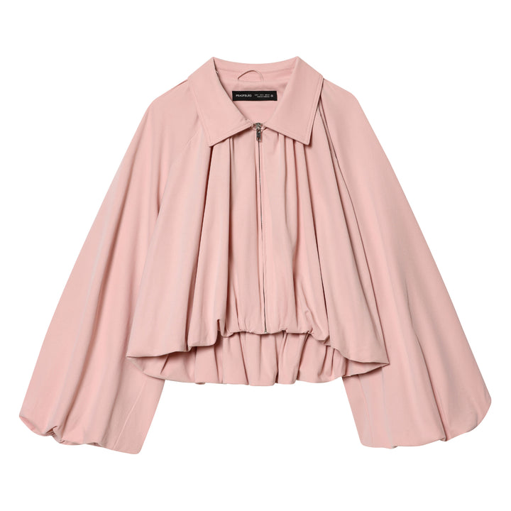 Ladies' oversized pleated cape jacket with collar, zipper, and elastic hem Mune Fashion
