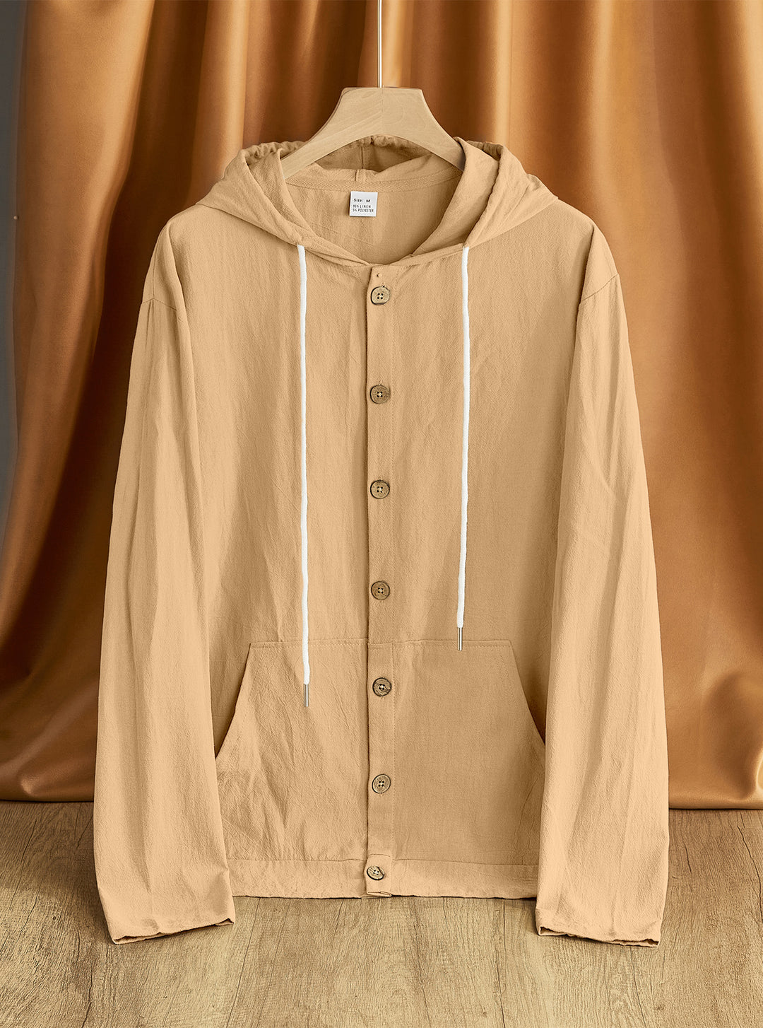 Men's lightweight hoodie jacket with button placket, kangaroo pocket, and drawstring Mune Fashion