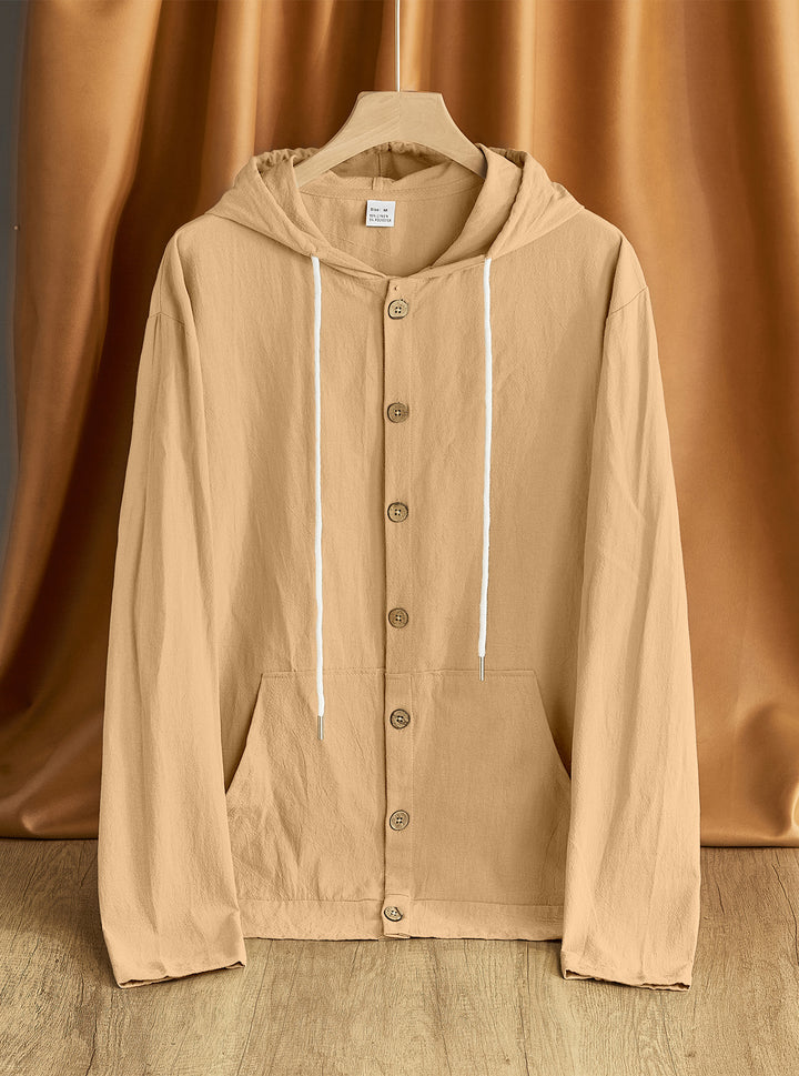 Men's lightweight hoodie jacket with button placket, kangaroo pocket, and drawstring Mune Fashion
