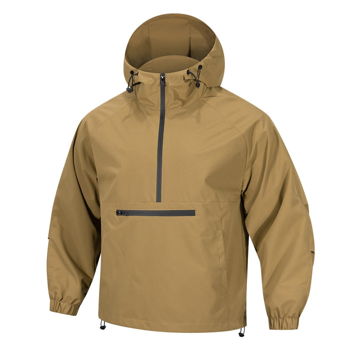 Men's Wind and Water Repellent Anorak Pullover Jacket with Half Zip and Kangaroo Pocket Mune Fashion
