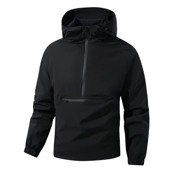Men's softshell anorak with hood, half zipper, and waterproof front pocket Mune Fashion