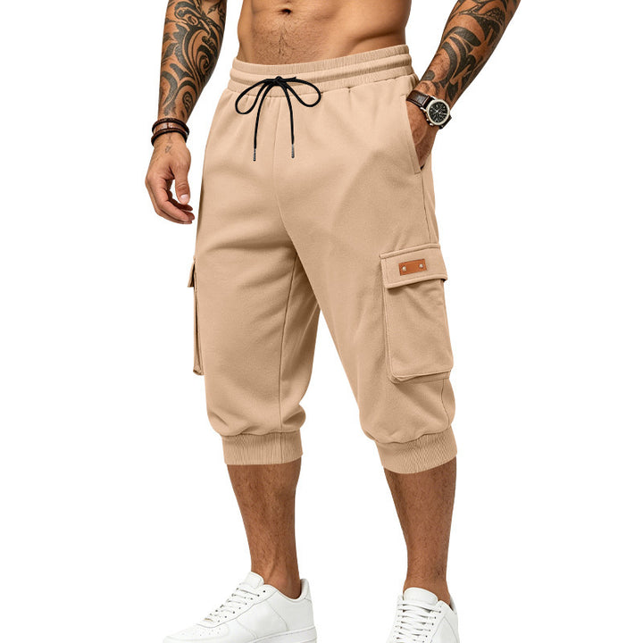 Men's Three-Quarter Sweat Cargo with Elastic Waistband, Drawstring, and Multiple Pockets Mune Fashion