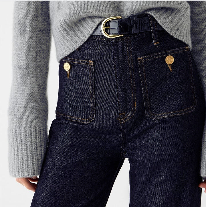 Women's nan High-Waist Wide-Leg Jeans with patch front pockets and wide leg Mune Fashion