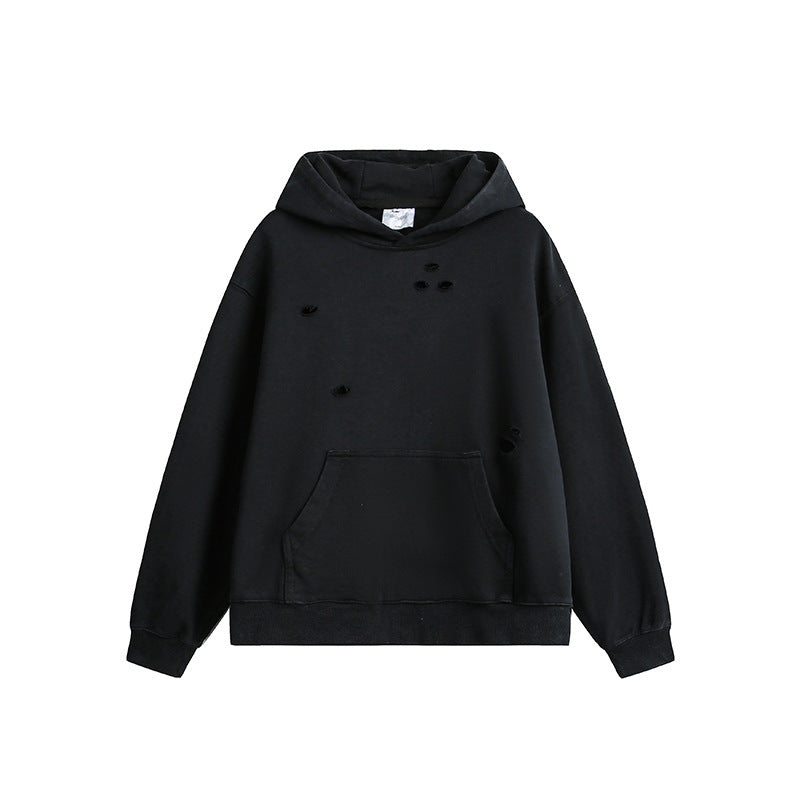 Unisex Oversize Hoodie with Distressed Details, Kangaroo Pocket and Ribbed Cuffs Mune Fashion