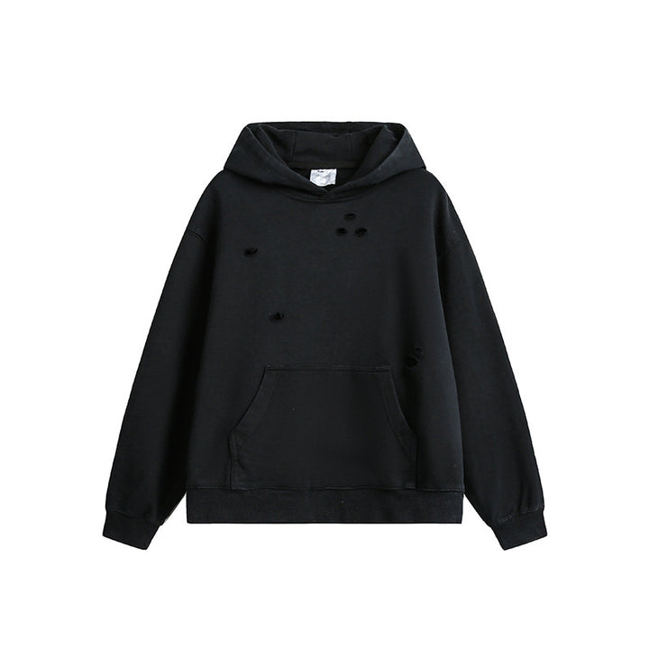 Unisex Oversize Hoodie with Distressed Details, Kangaroo Pocket and Ribbed Cuffs Mune Fashion