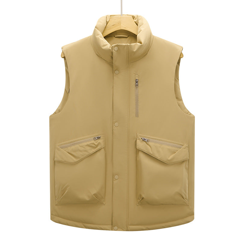 Men's quilted vest with high stand-up collar and multifunctional zip pockets Mune Fashion