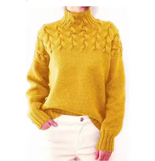 Ladies knit sweater with cable structure and high turtleneck Mune Fashion